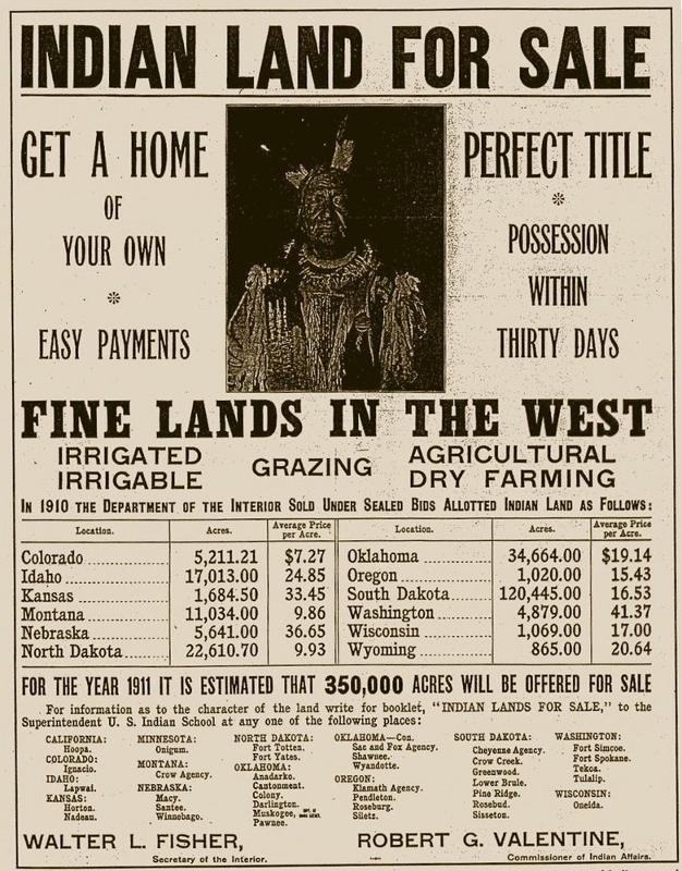 Picture of old newspaper clip stating Indian Land for Sale