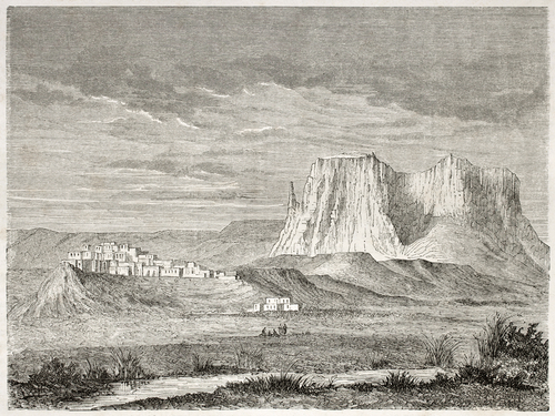 A picture shows Zuni as it might have appeared to de Niza