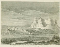 Picture shows Zuni Pueblo with Corn Mountain in the background