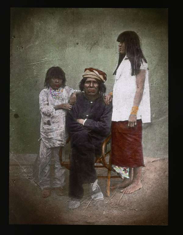 Chief Juan Chivaria, Maricopa subchief, with wife and daughter, ca. 1871