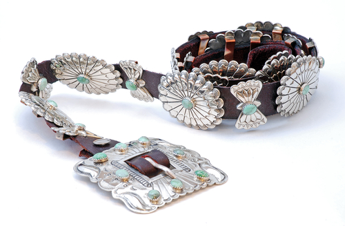 Picture shows Navajo silverwork belt