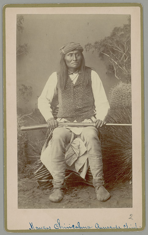 Picture shows Chief Mangas of the Mimbrenos band of the Chiricahua, 1886. In the late 19th century the U.S. government often signed treaties with such chiefs, not understanding that the leader had only limited influence, and that even that influence extended over only a small proportion of the tribe.