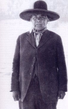 Picture shows Wavoka, Paiute prophet who founded the Ghost Dance movement. Wovoka believed that if the Native Americans would perform the traditional round dances, their ancestors would drive the white colonists out of North America and restore peace and prosperity to the people.