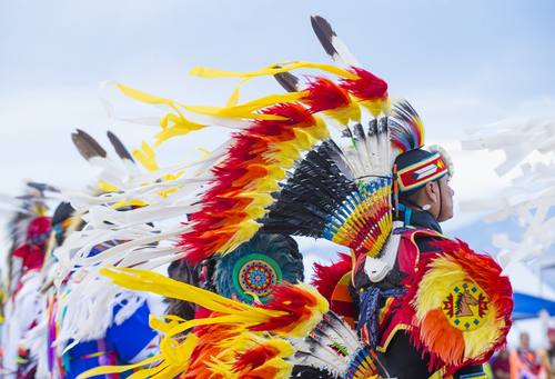 Picture shows native american dancers at at the annual Paiute tribe Pow Wow held in Las Vegas, 2015.