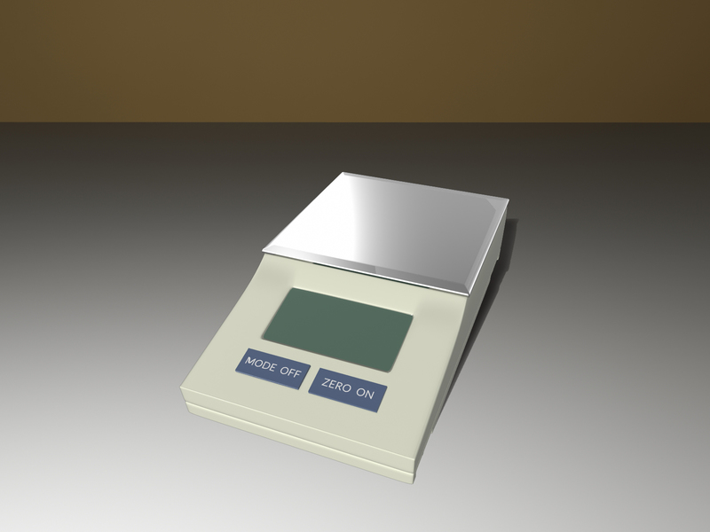 Desktop with weight scale on it