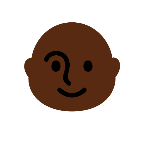 dark brown very round human face